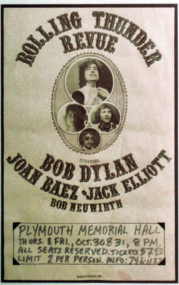 October 30, 1975 - Bob Dylan Opened His Rolling Thunder Revue at war memorial Auditorium in Plymouth, ma. 2 rolling-thunder-revenue