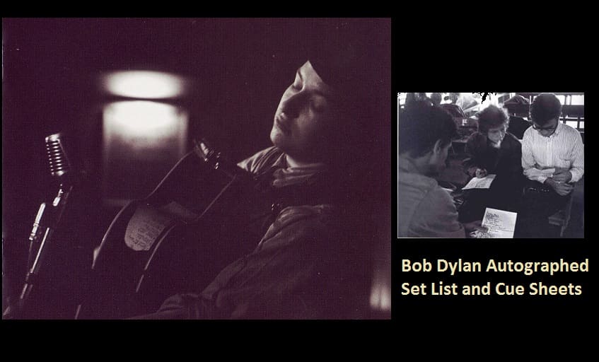 Bob Dylan Autographed Set List and Cue Sheets