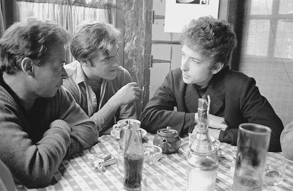 MASON HOFFENBERGER JOHN SEBASTIAN AND BOB DYLAN left to AT CAFE ESPRESSO IN WOODSTOCK NY