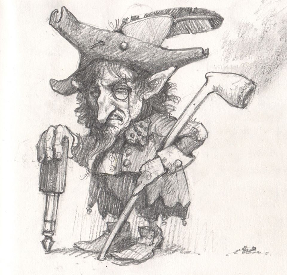 This is a caricature of Bob Dylan as a 'six-inch tall grumpy elf,' by the talented artist James Gurney. 