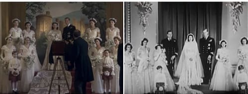 Queen Elizabeth II and Prince Philip at Buckingham Palace with their bridesmaids
