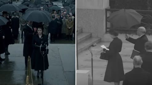 Queen Elizabeth II at the opening of the monument in the Carlton Gardens in memory of her father George VI
