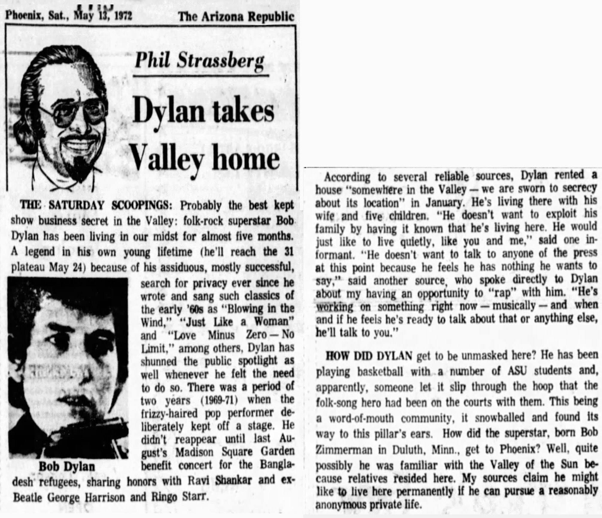 Dylan Takes Valley Home 1972