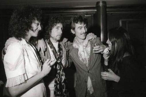 Bob Dylan, George Harrison and Sara Dylan 5 March 24th 1975 – Sara and Bob Dylan with George and Olivia