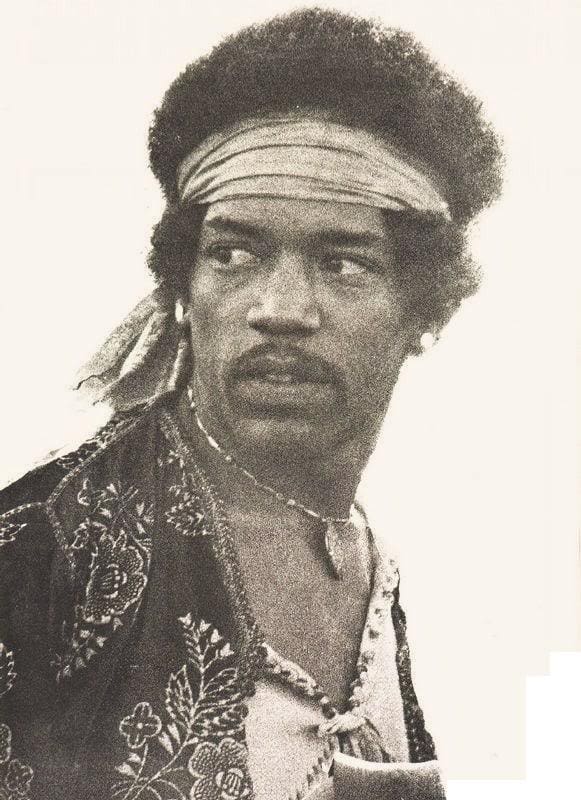 Jimi Hendrix With a Fender Jaguar guitar Black and white Woodstock