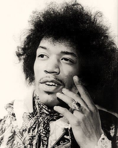 Jimi Hendrix on stage at Woodstock, 1969.