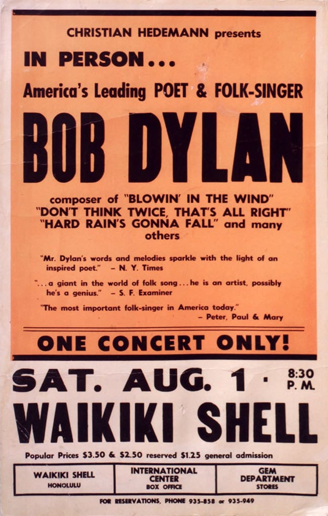 Bob Dylan 1960s concert poster
