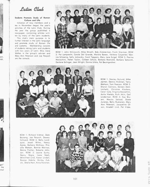 Bob Dylan Yearbook 1957 Latin Club, page 101.