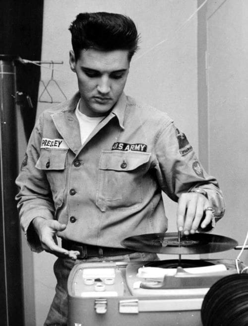 Elvis Presley at Fort Dix, New Jersey, shortly before his discharge from the U.S. Army, March 1960.
