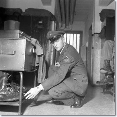 Elvis Presley in his barracks in Friedberg Germany, October 1958.