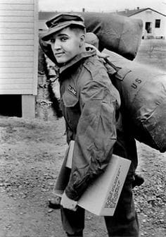 Elvis Presley in his military gear at Ft. Chaffee, Arkansas., March 1958.