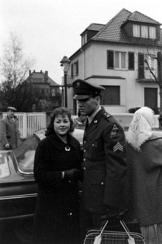 Not originally published in LIFE. Sgt. Elvis Presley leaves the house he and his family occupied in Bad Nauheim, Germany, March 1960.
