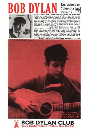 Bob Dylan 1st album promo card