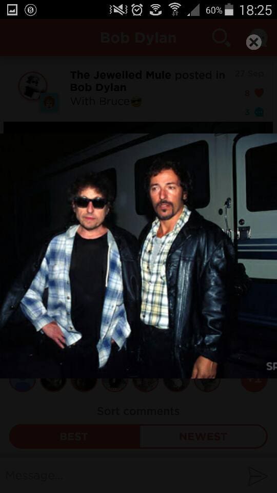 Rock Icons Bruce Springsteen and Bob Dylan 2002
