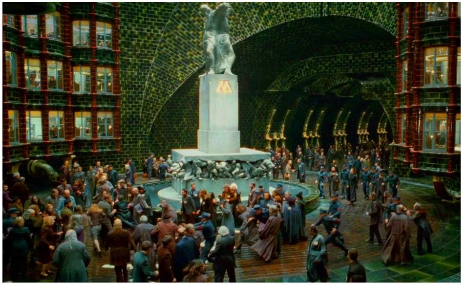 A total of 588 sets were built for the movies, the largest of which was the Ministry of Magic.