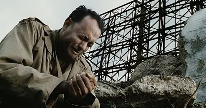 What was wrong with the captain's hand in Saving Private Ryan
