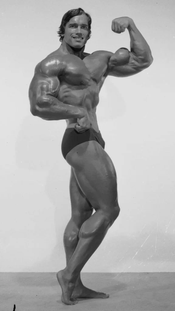 Arnold Schwarzenegger posing at the gym – 1980s bodybuilding wallpaper