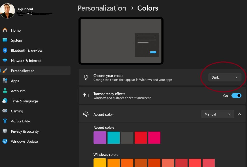 Dark Mode in Windows