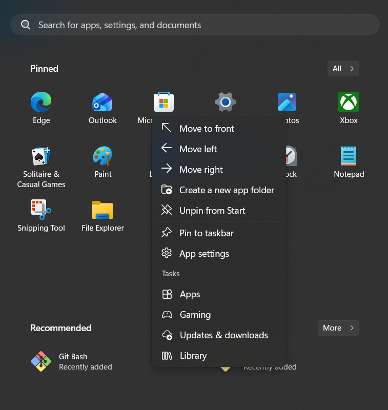 Pinning, Unpinning, and Reordering Icons
