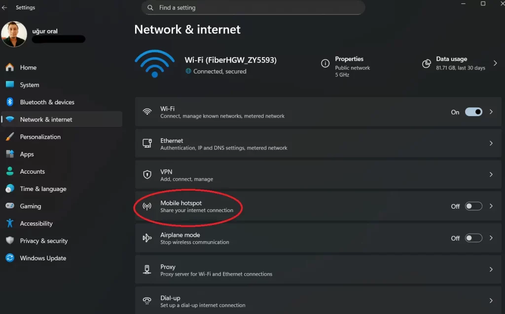 mobile hotspot Windows 11