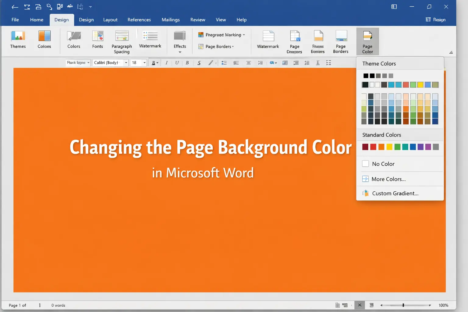 Change the Background Color of a Page in MS Word