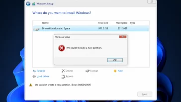 Couldn't Create a New Partition