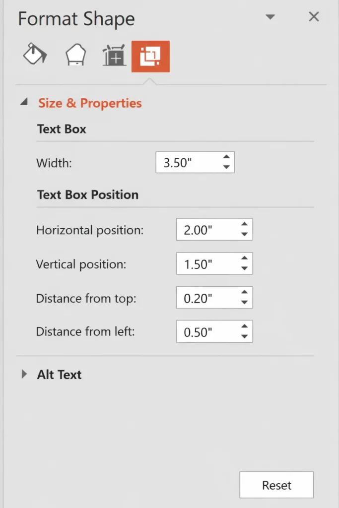 How to Wrap Text Around an Image in PowerPoint (And Why It Won't Just Work) 2 Format Shape pane showing text box width and position fields under Size and Properties