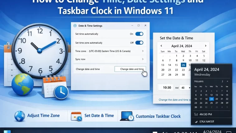 How to Change Time, Date Settings and Taskbar Clock in Windows 11