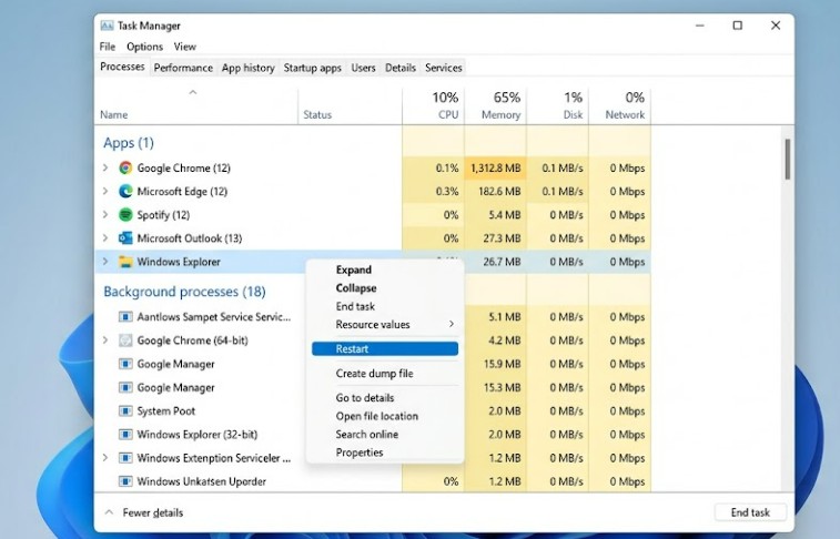 How to Fix High CPU Usage by Windows Explorer in Windows 11 2 Task Manager Processes tab with Windows Explorer