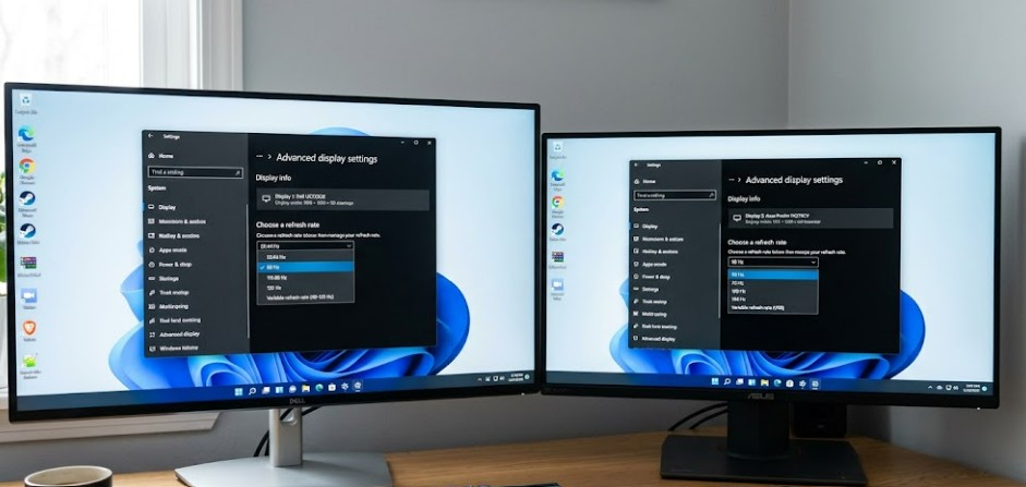 Fix Dual Monitor Focus Switching Issues in Windows 2 Windows 11 Advanced Display Settings showing refresh rate dropdown for each monitor