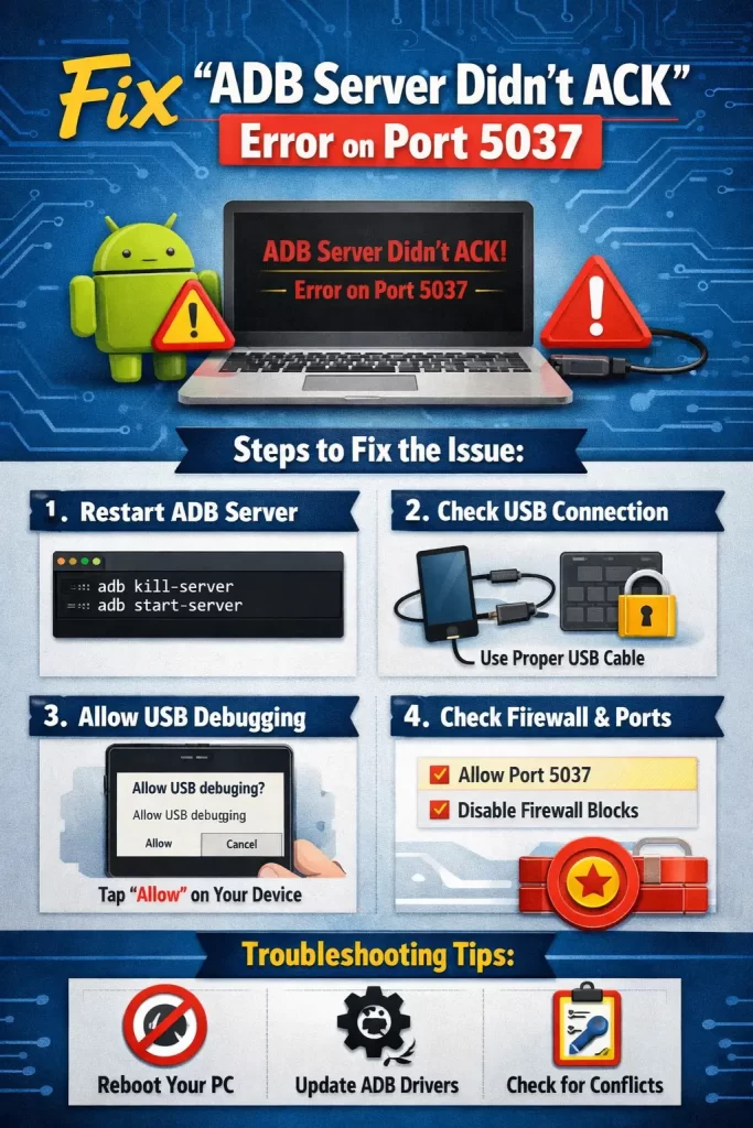 Fix "ADB Server Didn't ACK" Error on Port 5037 1 ADB Server