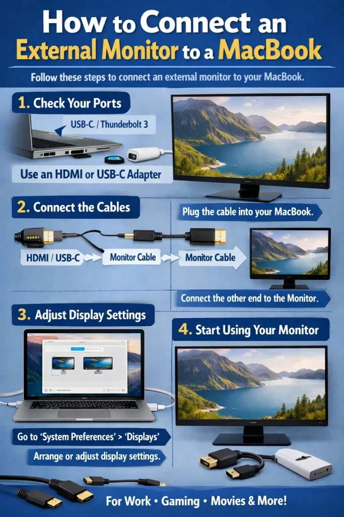 How to Connect an External Monitor to a MacBook 1 Connect an External Monitor to a MacBook