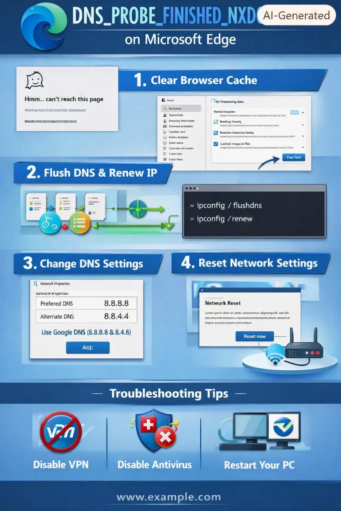 Fix DNS_PROBE_FINISHED_NXDOMAIN on Microsoft Edge 1 DNS_PROBE_FINISHED