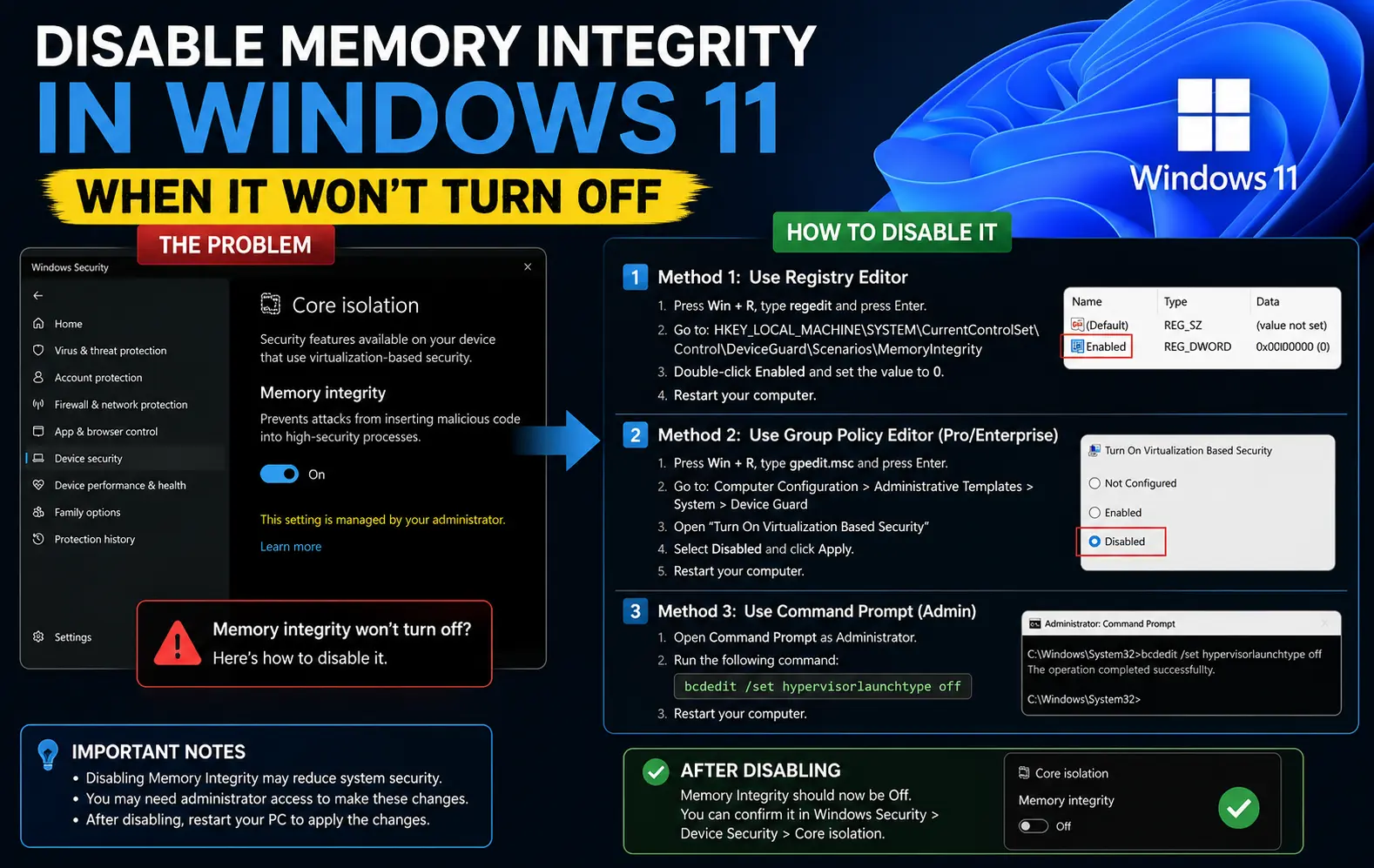 Disable Memory Integrity
