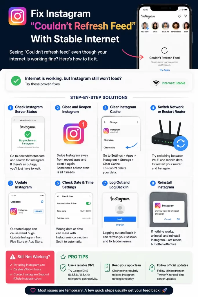 How to Fix Instagram "Couldn't Refresh Feed" With Stable Internet 1 How to Fix Instagram