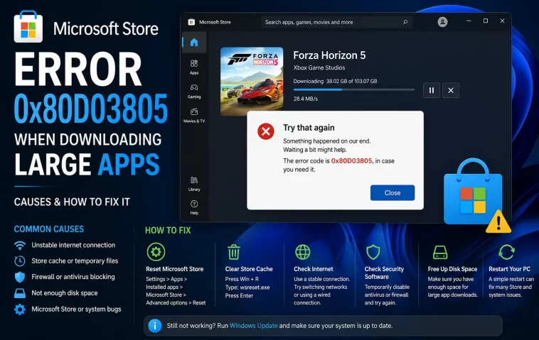 How to Fix Microsoft Store Error 0x80D03805 When Downloading Large Apps 1 Microsoft Store Error