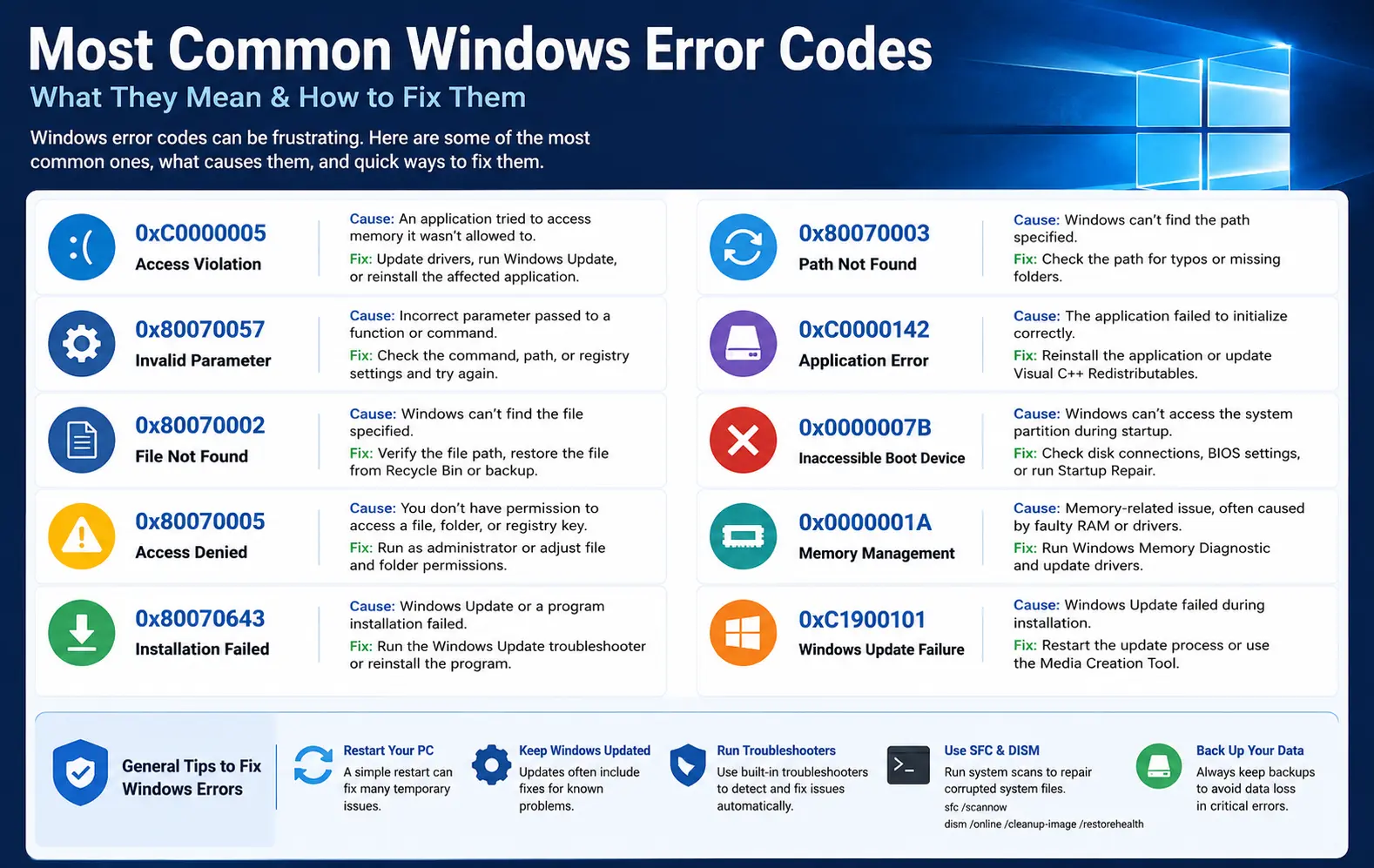 Most Common Windows Error Codes