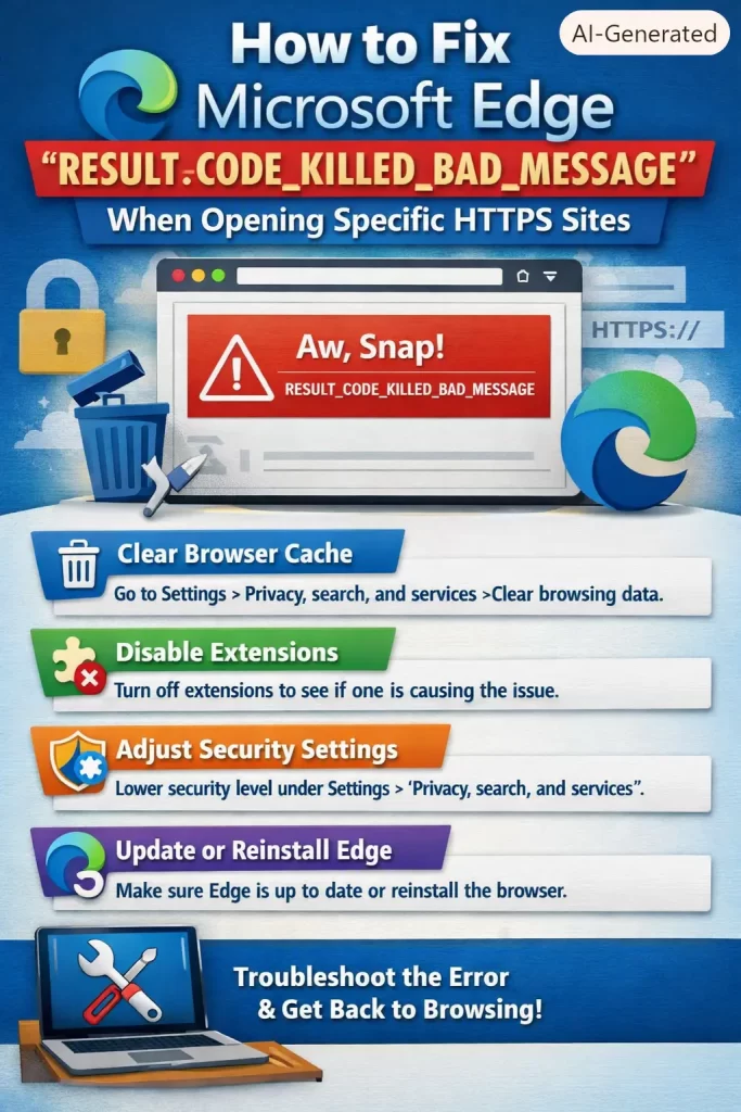 How to Fix Microsoft Edge "RESULT_CODE_KILLED_BAD_MESSAGE" When Opening Specific HTTPS Sites 1 RESULT_CODE_KILLED_BAD_MESSAGE