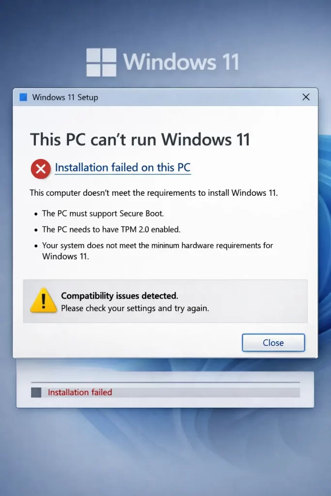 Fix "This PC Can't Run Windows 11" (Installation Failed on This PC) 1 This PC Can't Run Windows 11