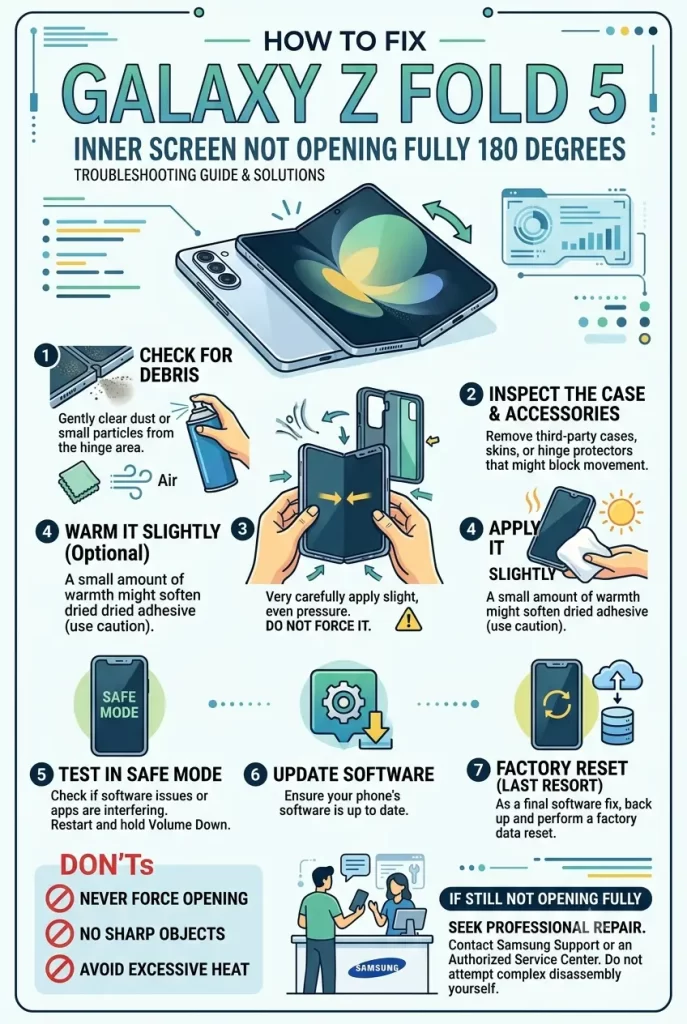How to Fix Galaxy Z Fold 5 Inner Screen Not Opening Fully 180 Degrees 1 Galaxy Z Fold 5