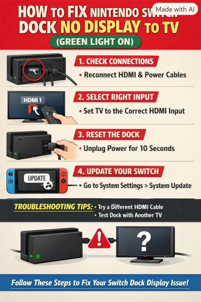 How to Fix Nintendo Switch Dock No Display to TV (Green Light On) 1 Nintendo Switch Dock